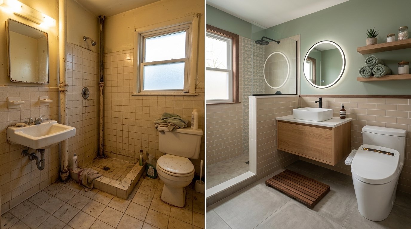 Before and after bathroom transformation, North Park