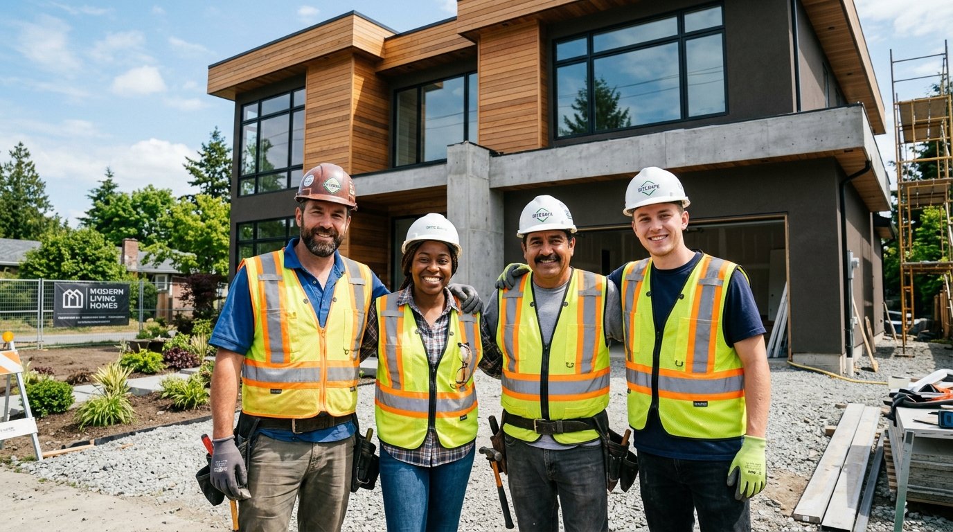 The Refasin construction crew standing in front of a current project home